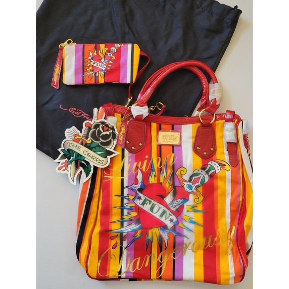 Ed Hardy Y2K Sally Embroidered Tote Bag w/ Wallet & Dust Cover Rare NEW Vintage - Picture 3 of 16